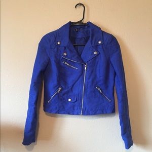 Blue Cropped Moto Jacket